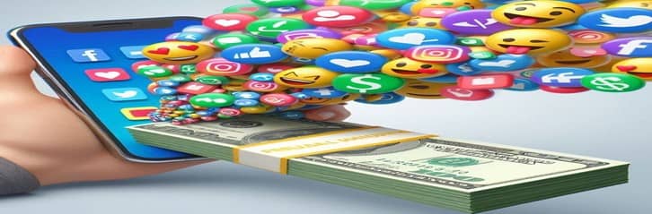 How-To-Monetise-Your-Social-Media-Presence-A-Beginners-Guide-featured-image-cropped-632x1920w-smart-phone-with-money-and-social-media-emojis-coming-out-of-the-screen-make-xtra-money-online